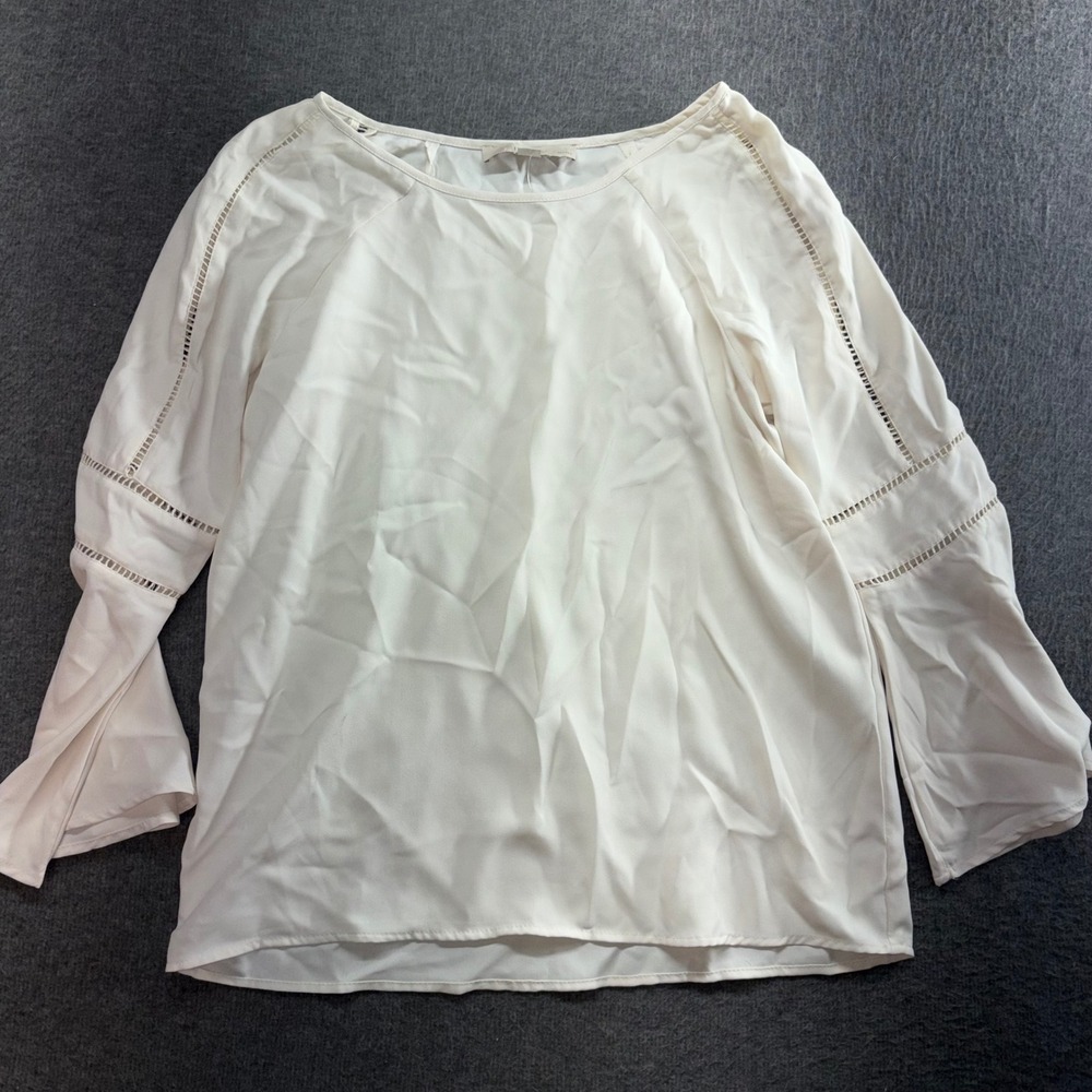 LOFT Petites Ivory White Bell Sleeve Ladder Lace Crochet Blouse XSP